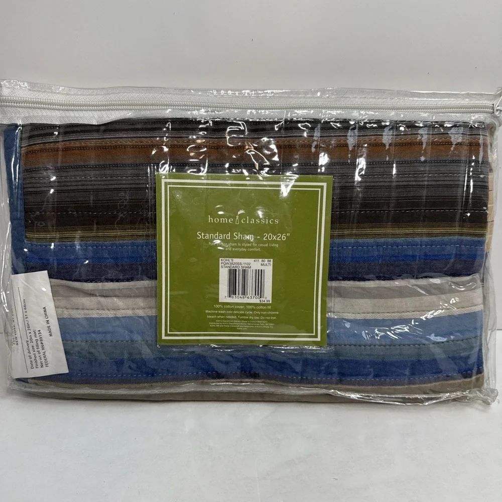 Home Classics Jaden stripe standard‎ pillow sham quilted NIP